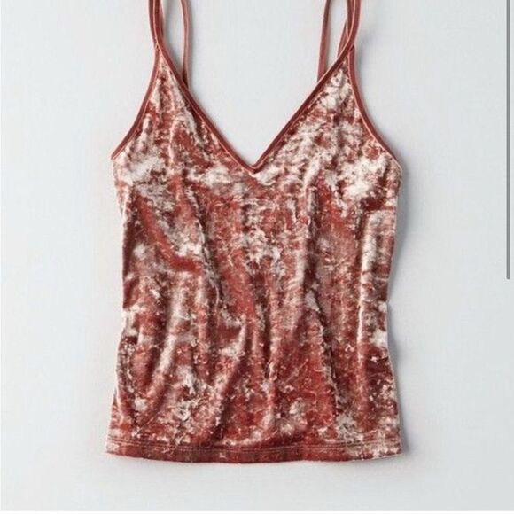 American Eagle SOFT SEXY stretch crushed VELVET CROP slip CAMI Y2K top M - Picture 2 of 12